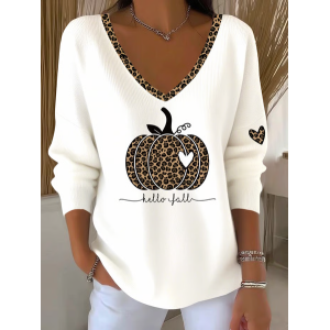 Women Leopard Long Sleeve Tee T-shirt V Neck Printing Casual Spring/Fall Top