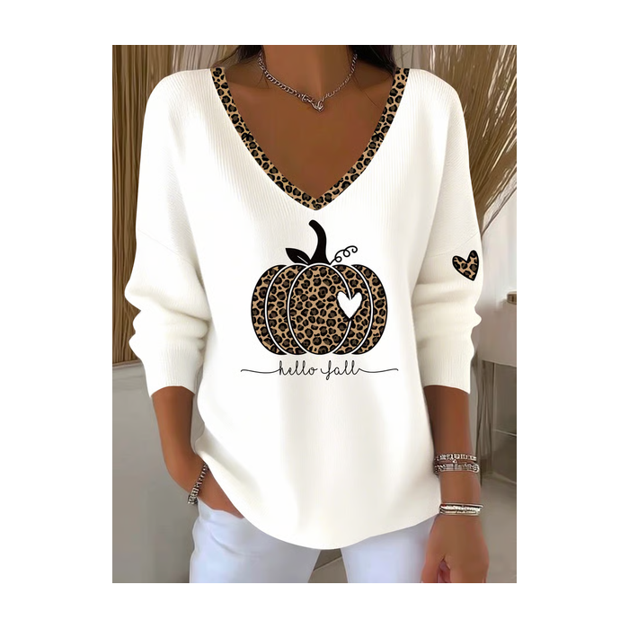 Women Leopard Long Sleeve Tee T-shirt V Neck Printing Casual Spring/Fall Top