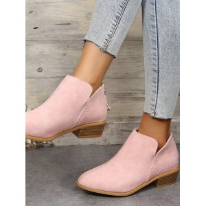British Style Four Seasons Solid Color Pointed Toe Casual Rear Zipper Low Heel Thick Heel Single Shoes