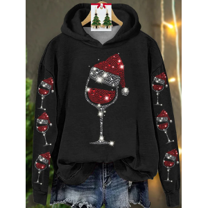 Women Christmas Spring/Fall Printing Long Sleeve Casual Daily Hoodie