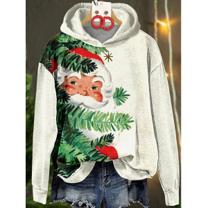 Women Santa Claus Spring/Fall Printing Long Sleeve Casual Daily Hoodie