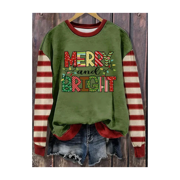 Women Striped Crew Neck Printing Casual Spring/Fall Long Sleeve Sweatshirt