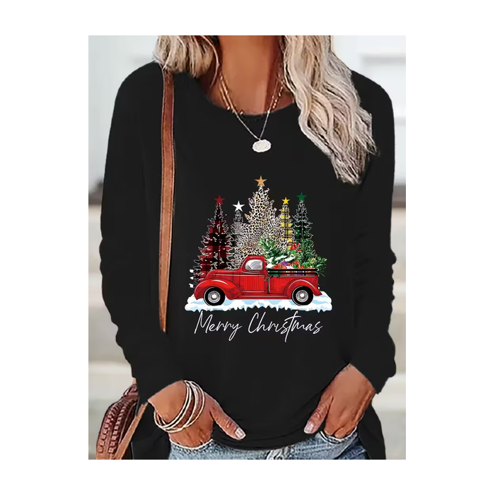 Women Christmas Long Sleeve Tee T-shirt Crew Neck Printing Casual Spring/Fall Graphic Tee Top