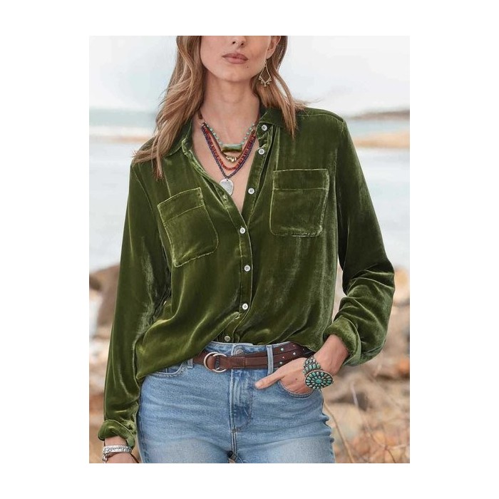 Women Plain Half Sleeve Shirt Summer Split Joint Shawl Collar Daily Vintage Top