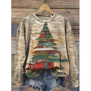 Women Christmas Crew Neck Printing Casual Spring/Fall Long Sleeve Sweatshirt