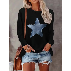 Women Star Long Sleeve Tee T-shirt Crew Neck Printing Casual Spring/Fall Graphic Tee Top