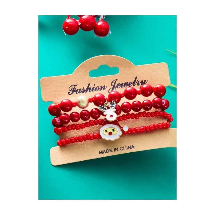 New Christmas Rice Bead Bracelet Four-pack Women's Stacking Santa Claus Snowflake Bell Elk Holiday Party Bracelet