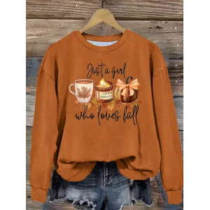 Women Maple Leaf Crew Neck Printing Casual Spring/Fall Long Sleeve Sweatshirt