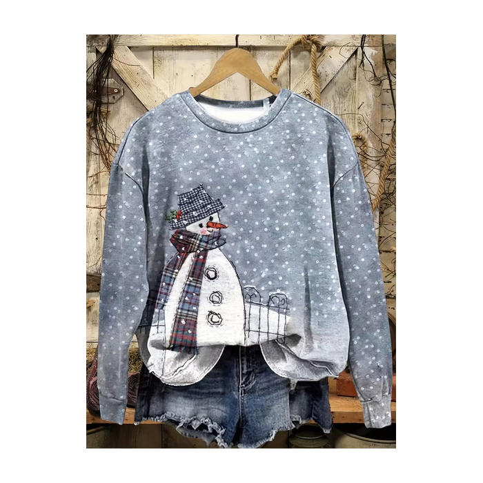 Women Christmas Snowman Crew Neck Printing Casual Spring/Fall Long Sleeve Sweatshirt
