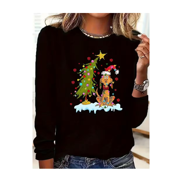 Women Christmas Long Sleeve Tee T-shirt Crew Neck Printing Casual Spring/Fall Graphic Tee Top