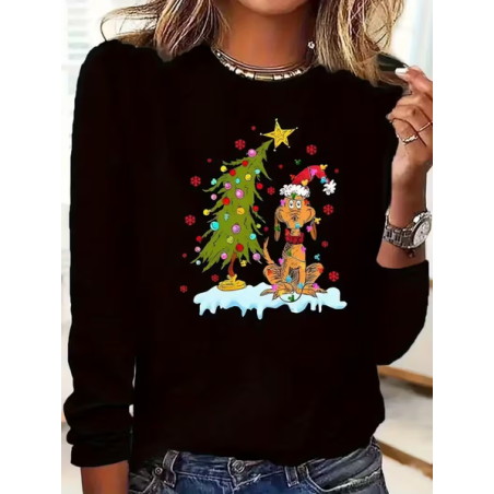 Women Christmas Long Sleeve Tee T-shirt Crew Neck Printing Casual Spring/Fall Graphic Tee Top