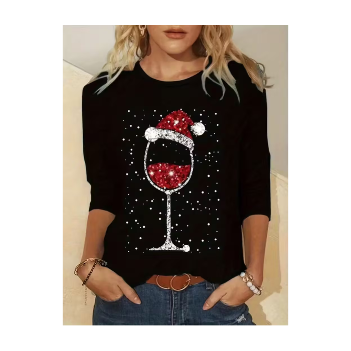 Women Christmas Long Sleeve Tee T-shirt Crew Neck Printing Casual Spring/Fall Graphic Tee Top