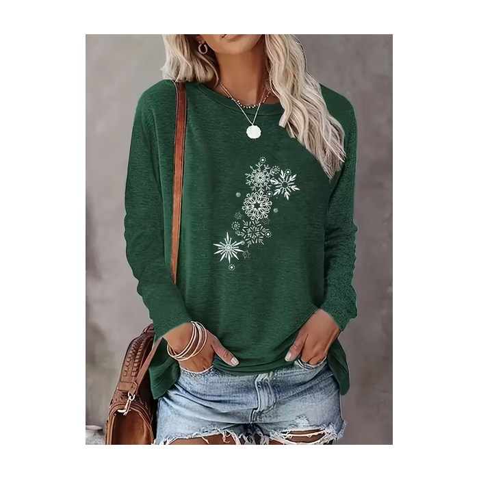 Women Christmas Long Sleeve Tee T-shirt Crew Neck Printing Casual Spring/Fall Graphic Tee Top