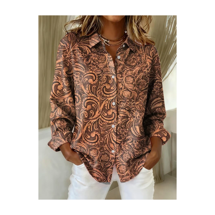 Women Floral Long Sleeve Shirt Spring/Fall Buckle Shirt Collar Regular Sleeve Daily Casual Top