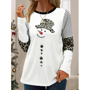 Women's Long Sleeve Tee T-shirt Spring/Fall Christmas Snowman Jersey Crew Neck Daily Going Out Casual Top