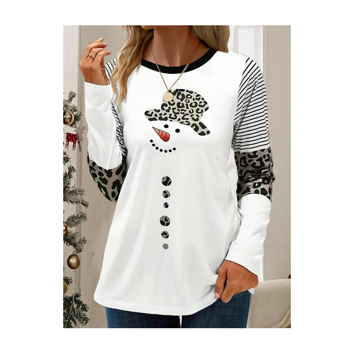 Women's Long Sleeve Tee T-shirt Spring/Fall Christmas Snowman Jersey Crew Neck Daily Going Out Casual Top