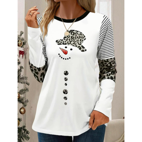 Women's Long Sleeve Tee T-shirt Spring/Fall Christmas Snowman Jersey Crew Neck Daily Going Out Casual Top