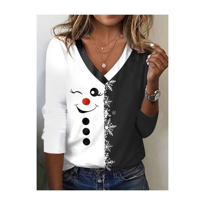 Women's Long Sleeve Tee T-shirt Spring/Fall Christmas Jersey V Neck Daily Going Out Casual Top