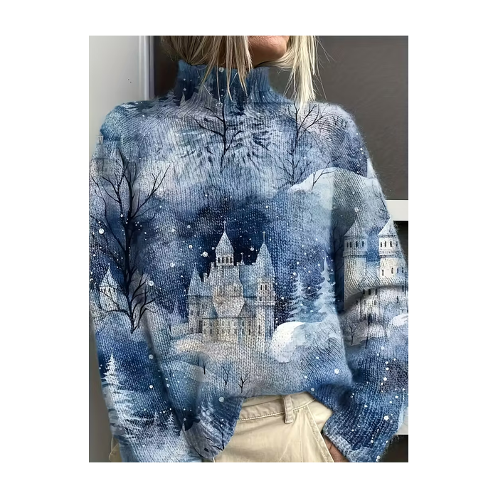 Women Christmas Printing Spring/Fall Vintage Long Sleeve Turtleneck Sweater