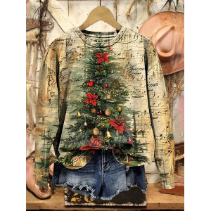 Women Christmas Crew Neck Printing Casual Spring/Fall Long Sleeve Sweatshirt