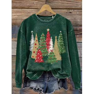 Women Christmas Crew Neck Printing Casual Spring/Fall Long Sleeve Sweatshirt