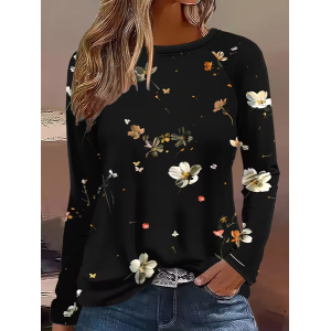 Women Floral Long Sleeve Tee T-shirt Crew Neck Printing Casual Spring/Fall Graphic Tee Top