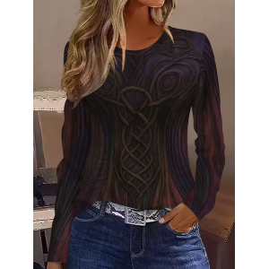 Women Abstract Long Sleeve Tee T-shirt Crew Neck Printing Casual Spring/Fall Graphic Tee Top