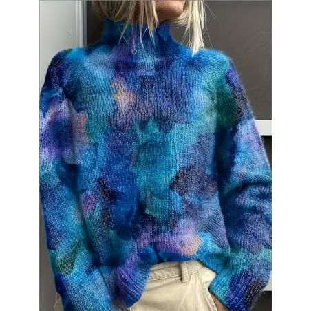 Women Abstract Printing Spring/Fall Vintage Long Sleeve Turtleneck Sweater