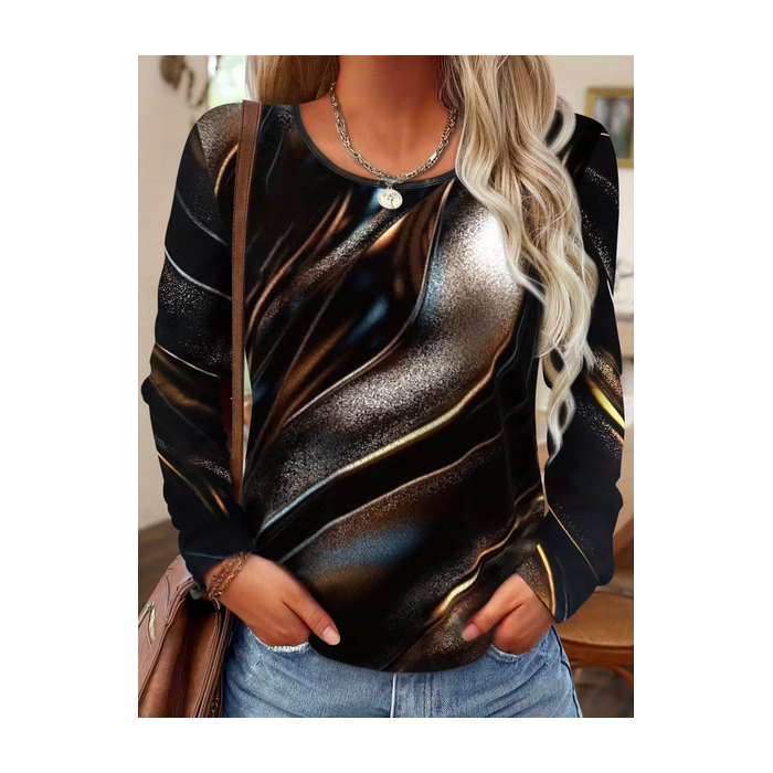 Women Abstract Long Sleeve Tee T-shirt Crew Neck Printing Casual Spring/Fall Graphic Tee Top