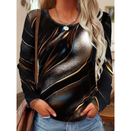 Women Abstract Long Sleeve Tee T-shirt Crew Neck Printing Casual Spring/Fall Graphic Tee Top