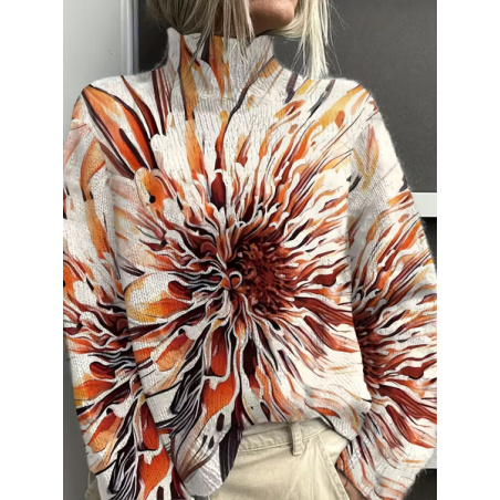 Women Abstract Printing Spring/Fall Vintage Long Sleeve Turtleneck Sweater