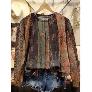 Women Abstract Crew Neck Printing Casual Spring/Fall Long Sleeve Sweatshirt