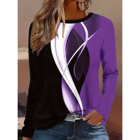 Women Abstract Long Sleeve Tee T-shirt Crew Neck Printing Casual Spring/Fall Graphic Tee Top