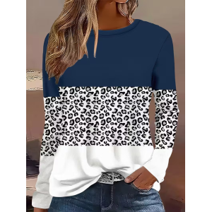 Women Leopard Long Sleeve Tee T-shirt Crew Neck Printing Casual Spring/Fall Graphic Tee Top
