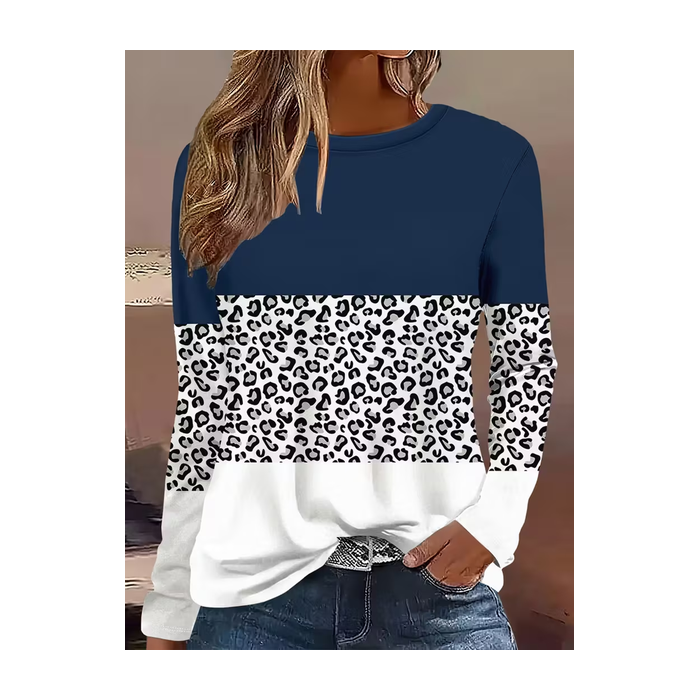 Women Leopard Long Sleeve Tee T-shirt Crew Neck Printing Casual Spring/Fall Graphic Tee Top
