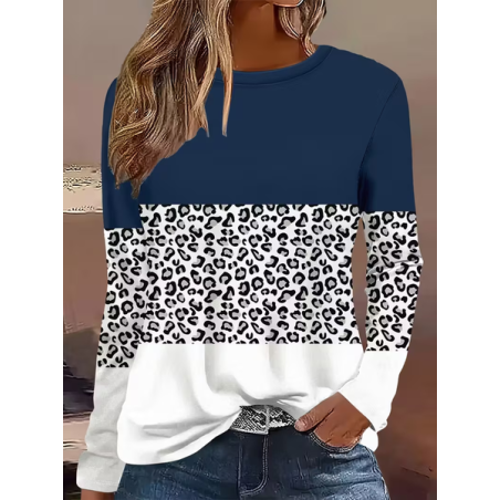 Women Leopard Long Sleeve Tee T-shirt Crew Neck Printing Casual Spring/Fall Graphic Tee Top