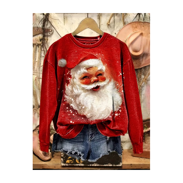 Women Santa Claus Crew Neck Printing Casual Spring/Fall Long Sleeve Sweatshirt