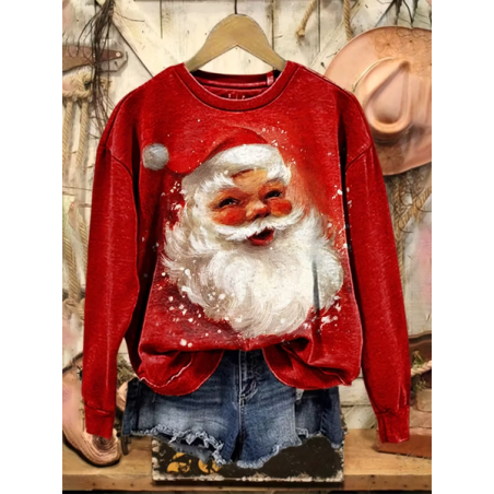 Women Santa Claus Crew Neck Printing Casual Spring/Fall Long Sleeve Sweatshirt