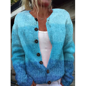 Women Ombre Printing Long Sleeve Crew Neck Vintage Spring/Fall Cardigan Outerwear