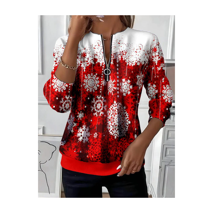 Women Christmas Crew Neck Printing Casual Spring/Fall Long Sleeve Sweatshirt