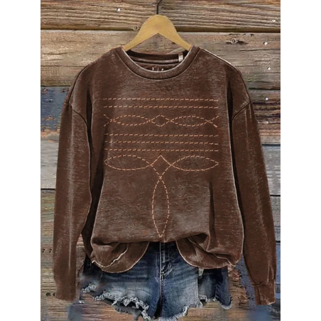 Women Abstract Crew Neck Printing Casual Spring/Fall Long Sleeve Sweatshirt