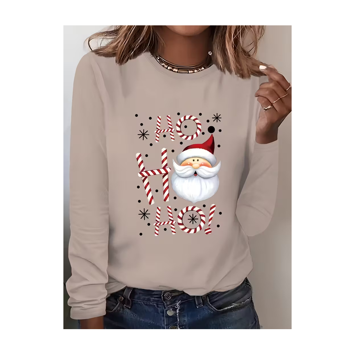Women Santa Claus Long Sleeve Tee T-shirt Crew Neck Printing Casual Spring/Fall Graphic Tee Top