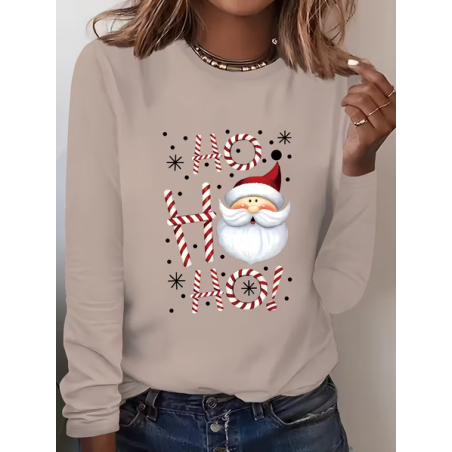 Women Santa Claus Long Sleeve Tee T-shirt Crew Neck Printing Casual Spring/Fall Graphic Tee Top