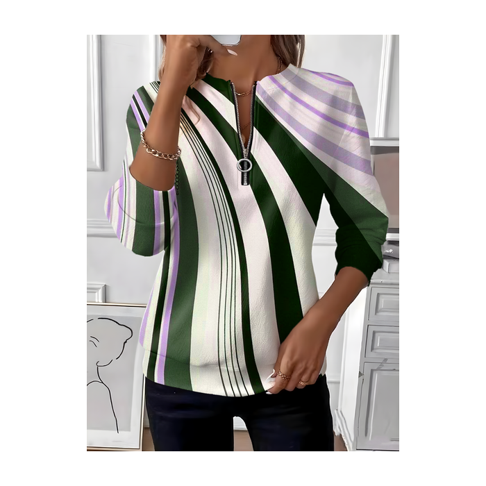 Women Striped Crew Neck Vintage Spring/Fall Long Sleeve Sweatshirt