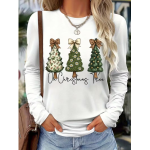 Women Christmas Long Sleeve Tee T-shirt Crew Neck Printing Casual Spring/Fall Graphic Tee Top