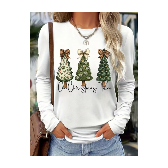 Women Christmas Long Sleeve Tee T-shirt Crew Neck Printing Casual Spring/Fall Graphic Tee Top