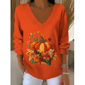 Women Floral Long Sleeve Tee T-shirt V Neck Printing Casual Spring/Fall Top