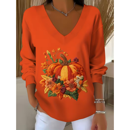 Women Floral Long Sleeve Tee T-shirt V Neck Printing Casual Spring/Fall Top