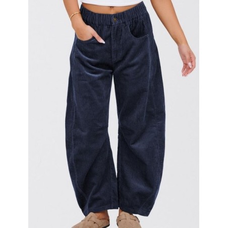 Women Plain Long Elastic Waist Pants Casual Spring/Fall Trousers