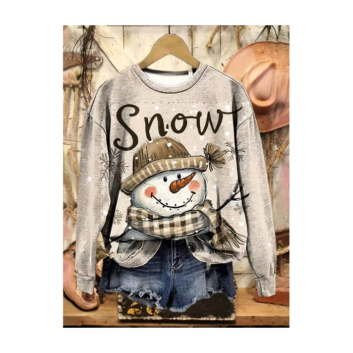 Women Christmas Snowman Crew Neck Printing Casual Spring/Fall Long Sleeve Sweatshirt
